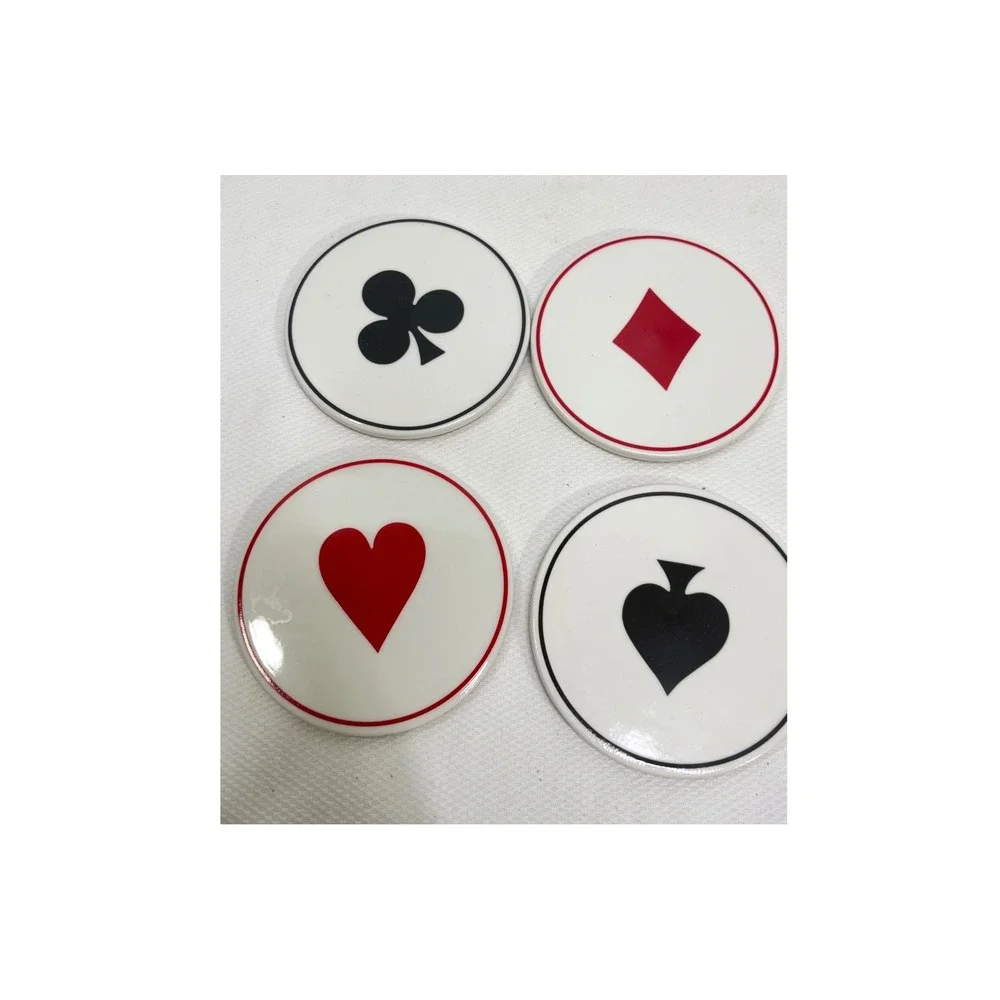 Ceramic Playing Card Suit Coasters Set of 4 Heart Diamond Club Spade Cork Back